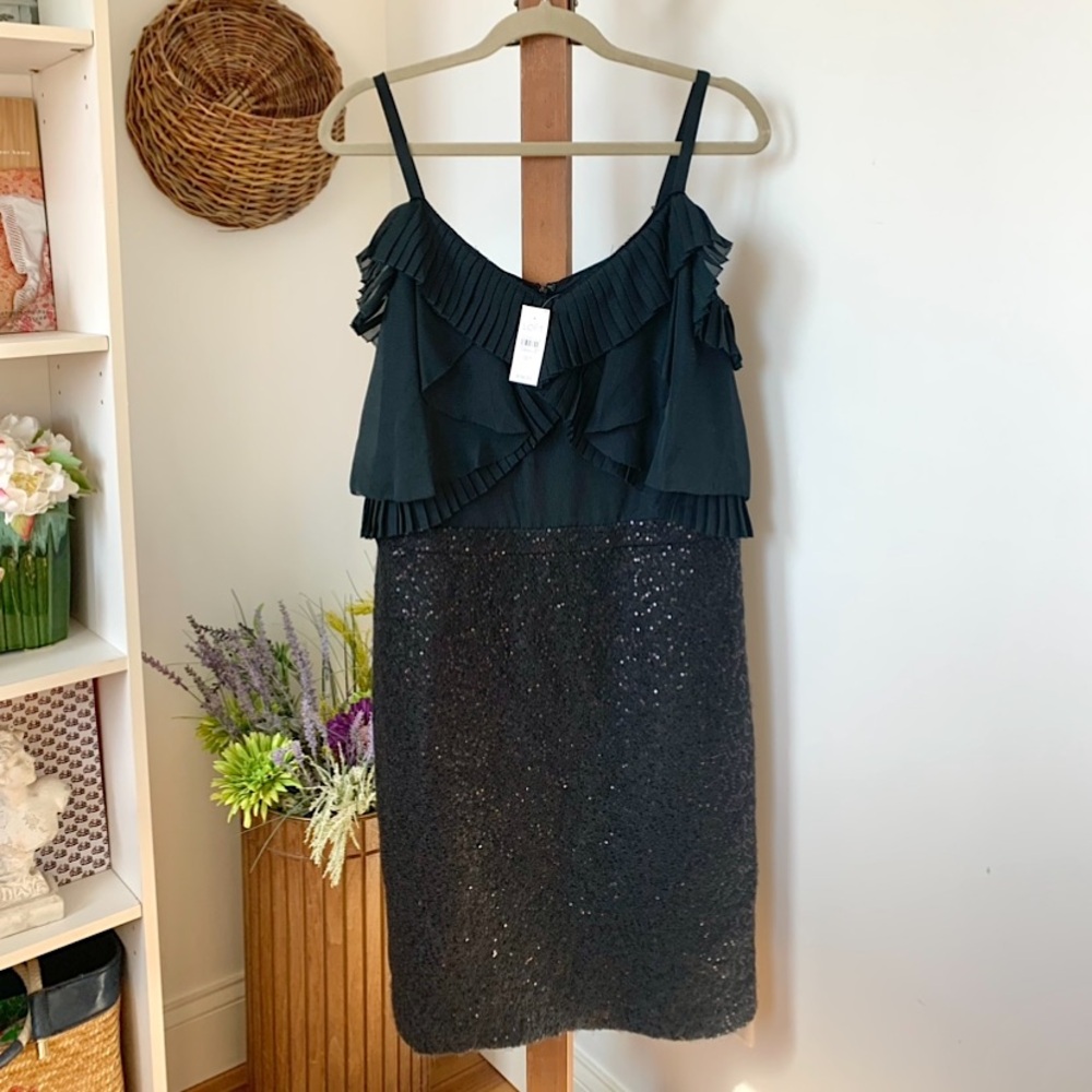 NWT Ann Taylor LOFT Ruffled Sequin Cocktail Dress 12 12T